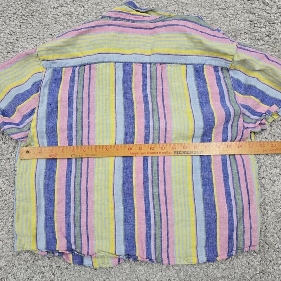 C&C California Top Womens Large Colorful Striped Button Short Sleeve Linen Beach - Picture 8 of 10